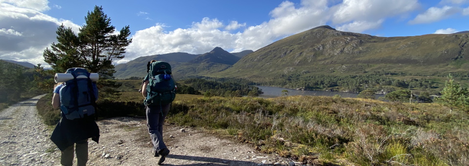 Hikers on the Affric Kintail Way, Scottish Highlands