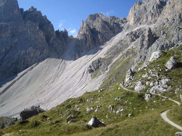 Approaching Forcella della Roa on the Alta Via 2 between Rifugio Genova and Rifugio Puez