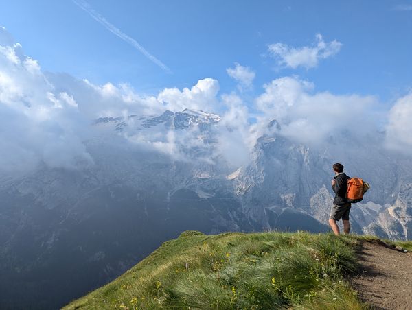Views of the Marmolada on the Alta Via 2 between Rifugio Boe and Malga Ciapela