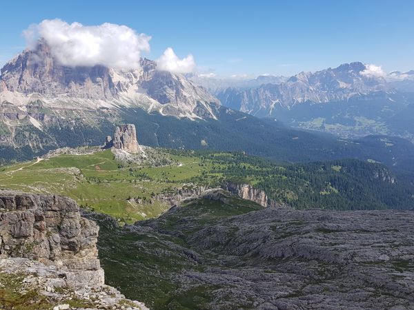 Looking back towards Cinque Torri and Tofane from Rifugio Nuvolau