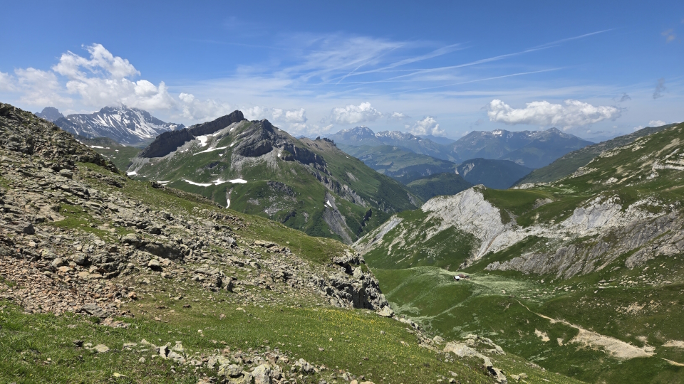 The view to the Beaufortain, France, from behind Col du Bonhomme