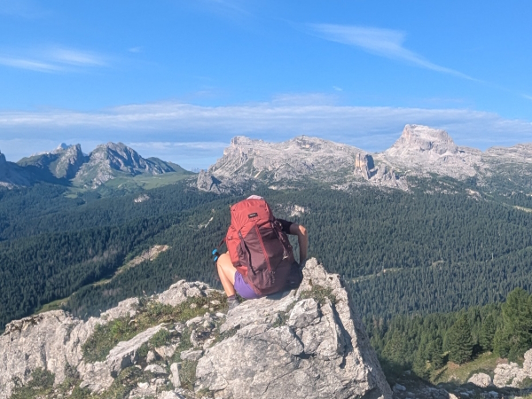 Views of the Cinque Torri from stage 7 of the Alta Via 9 in the Dolomites