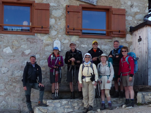 A guided group at the Rifugio Nuvolau, Alta Via 1