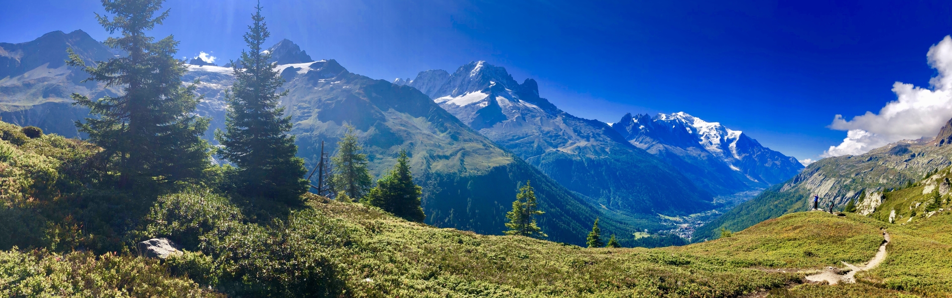 The Aiguille Verte and Mont Blanc above the Chamonix valley