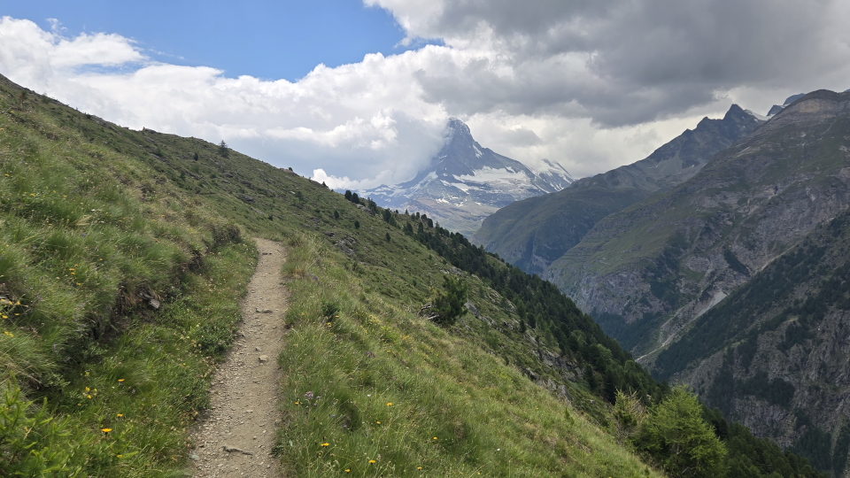 Walking towards Zermatt with the Matterhorn ahead