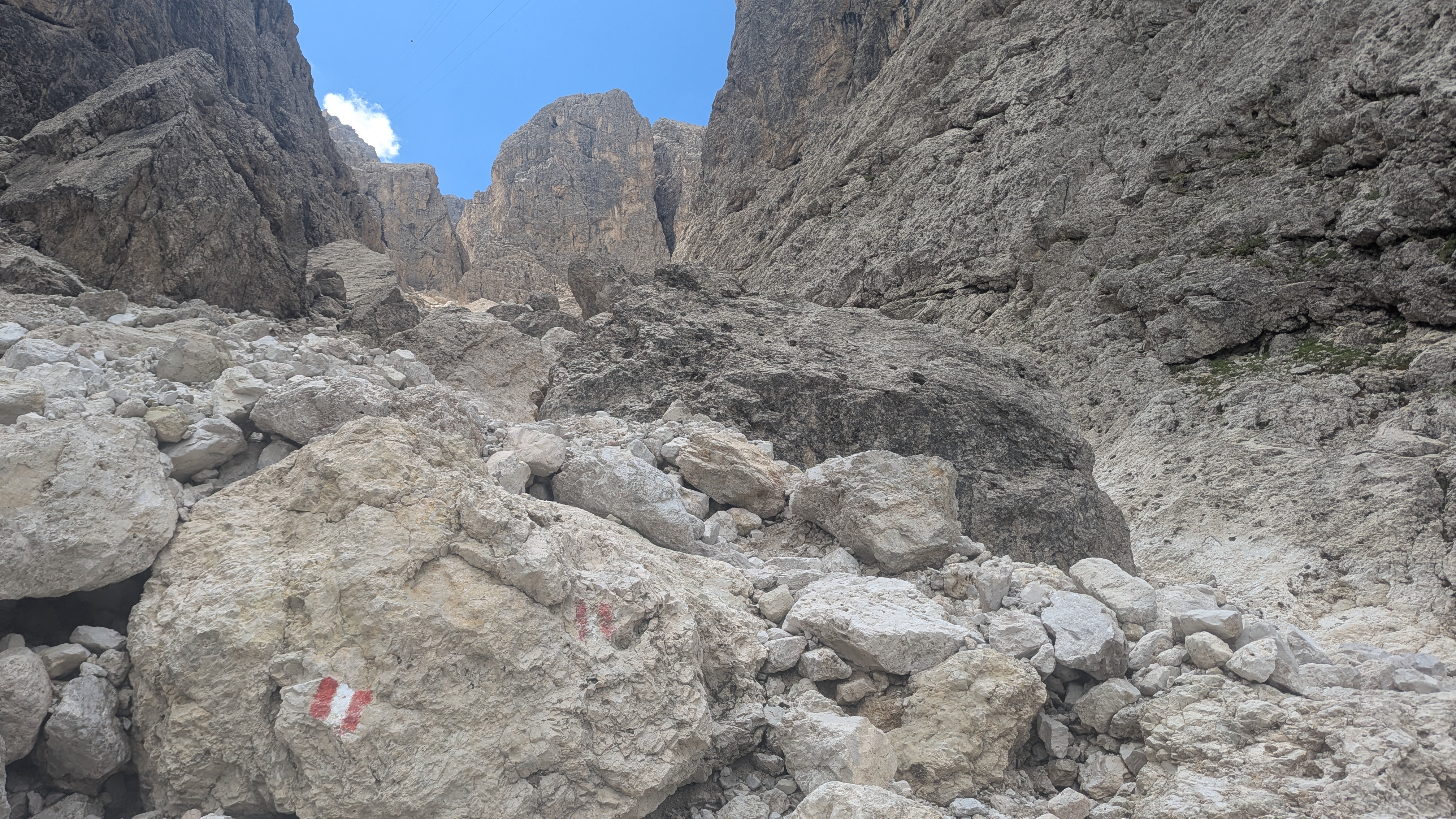 The terrain on stage two around the Sella group is particularly rocky and includes some of the hardest walking on the trip